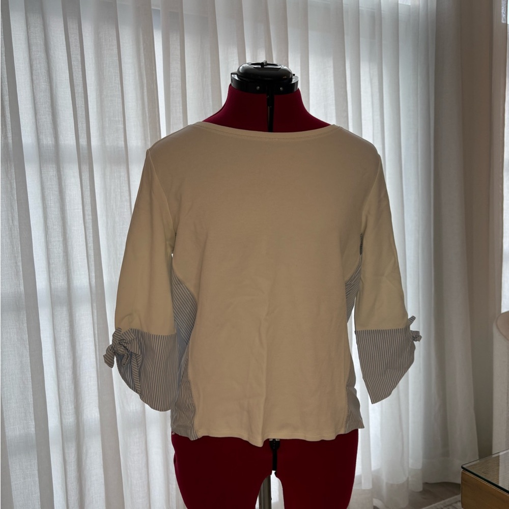 Women's Long Sleeve Top - White with Striped Accents